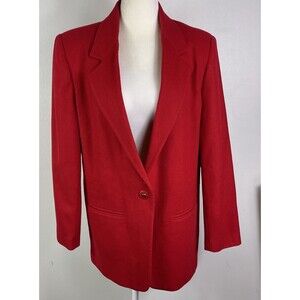 Vtg Sag Harbor Blazer Womens 10 Red Wool Festive Single Button Career Office